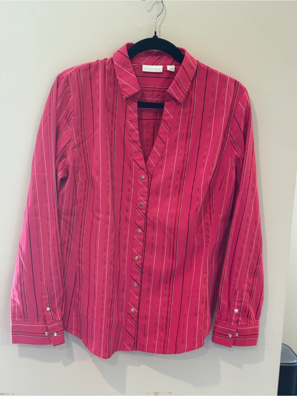 New York & Company Pink and Black Striped Button-Down Blouse